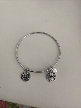 Silver-Tone Evil Eye Charm Bangle Bracelet